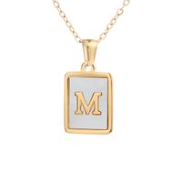 Simple Style Letter Square Titanium Steel Plating Inlay Shell Pendant Necklace 1 Piece sku image 6