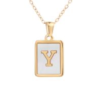Simple Style Letter Square Titanium Steel Plating Inlay Shell Pendant Necklace 1 Piece sku image 25