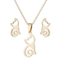 Fashion Cat Stainless Steel Plating Earrings Necklace 1 Set main image 5