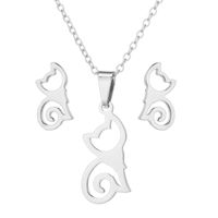 Fashion Cat Stainless Steel Plating Earrings Necklace 1 Set sku image 1