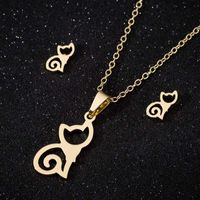 Fashion Cat Stainless Steel Plating Earrings Necklace 1 Set main image 1