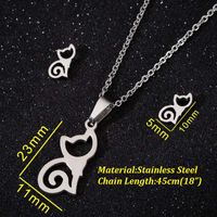 Fashion Cat Stainless Steel Plating Earrings Necklace 1 Set main image 2