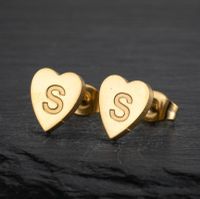 1 Pair Fashion Letter Heart Shape Titanium Steel Plating Ear Studs main image 3