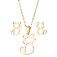 Fashion Cat Stainless Steel Plating Hollow Out Jewelry Set 2 Pieces sku image 2