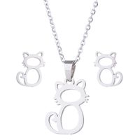 Fashion Cat Stainless Steel Plating Hollow Out Jewelry Set 2 Pieces main image 5