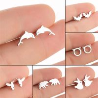 Fashion Rabbit Bat Bird Stainless Steel Plating Ear Studs 1 Pair main image 6