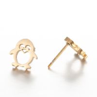 Simple Style Penguin Cat Octopus Stainless Steel Plating Hollow Out Ear Studs 1 Pair main image 4