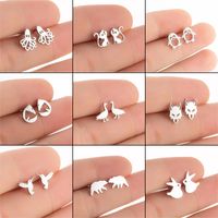 Simple Style Penguin Cat Octopus Stainless Steel Plating Hollow Out Ear Studs 1 Pair main image 1