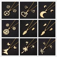 Fashion Moon Coconut Tree Fish Bone Stainless Steel Plating Hollow Out Earrings Necklace 1 Set main image 1