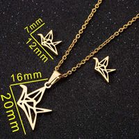 Fashion Moon Coconut Tree Fish Bone Stainless Steel Plating Hollow Out Earrings Necklace 1 Set sku image 15