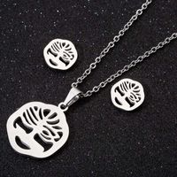 Fashion Moon Coconut Tree Fish Bone Stainless Steel Plating Hollow Out Earrings Necklace 1 Set sku image 4
