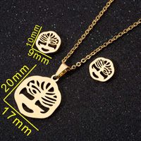 Fashion Moon Coconut Tree Fish Bone Stainless Steel Plating Hollow Out Earrings Necklace 1 Set sku image 12