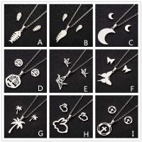 Fashion Moon Coconut Tree Fish Bone Stainless Steel Plating Hollow Out Earrings Necklace 1 Set main image 6