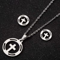 Fashion Moon Coconut Tree Fish Bone Stainless Steel Plating Hollow Out Earrings Necklace 1 Set sku image 1