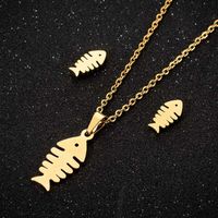 Fashion Moon Coconut Tree Fish Bone Stainless Steel Plating Hollow Out Earrings Necklace 1 Set sku image 13