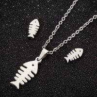 Fashion Moon Coconut Tree Fish Bone Stainless Steel Plating Hollow Out Earrings Necklace 1 Set sku image 5