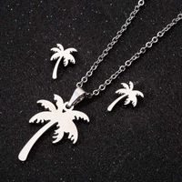 Fashion Moon Coconut Tree Fish Bone Stainless Steel Plating Hollow Out Earrings Necklace 1 Set sku image 7