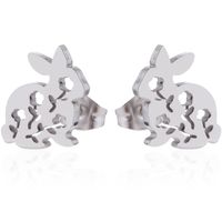 Simple Style Cactus Rabbit Stainless Steel Plating Hollow Out Ear Studs 1 Pair sku image 2
