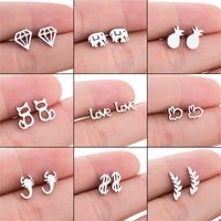 Simple Style Letter Cat Elephant Stainless Steel Plating Hollow Out Ear Studs 1 Pair main image 1