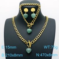 Fashion Water Droplets Heart Shape Stainless Steel Inlay Natural Stone Jewelry Set sku image 7