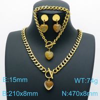 Fashion Water Droplets Heart Shape Stainless Steel Inlay Natural Stone Jewelry Set sku image 8