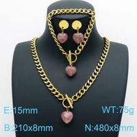 Fashion Water Droplets Heart Shape Stainless Steel Inlay Natural Stone Jewelry Set sku image 6