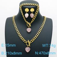 Fashion Water Droplets Heart Shape Stainless Steel Inlay Natural Stone Jewelry Set sku image 5