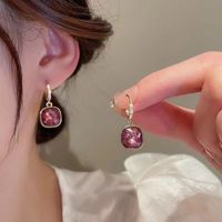 Simple Style Square Alloy Plating Inlay Crystal Women's Drop Earrings 1 Pair main image 6
