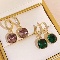 Simple Style Square Alloy Plating Inlay Crystal Women's Drop Earrings 1 Pair main image 1
