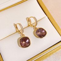 Simple Style Square Alloy Plating Inlay Crystal Women's Drop Earrings 1 Pair main image 3