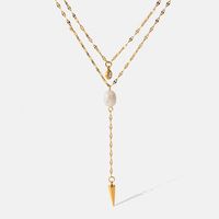 Simple Style Geometric Stainless Steel Gold Plated Artificial Pearls Layered Necklaces 1 Piece main image 2