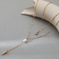 Style Simple Géométrique Acier Inoxydable Plaqué Or Perles Artificielles Collier En Couches 1 Pièce main image 3