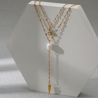 Style Simple Géométrique Acier Inoxydable Plaqué Or Perles Artificielles Collier En Couches 1 Pièce main image 1