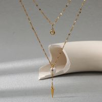 Style Simple Géométrique Acier Inoxydable Plaqué Or Perles Artificielles Collier En Couches 1 Pièce sku image 1