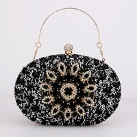 Red Green Blue Pu Leather Polyester Flower Rhinestone Oval Evening Bags sku image 6