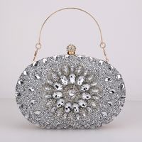 Red Green Blue Pu Leather Polyester Flower Rhinestone Oval Evening Bags sku image 8
