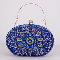 Red Green Blue Pu Leather Polyester Flower Rhinestone Oval Evening Bags sku image 5