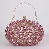 Red Green Blue Pu Leather Polyester Flower Rhinestone Oval Evening Bags sku image 8