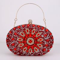 Red Green Blue Pu Leather Polyester Flower Rhinestone Oval Evening Bags sku image 1