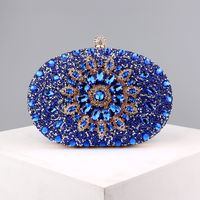 Red Green Blue Pu Leather Polyester Flower Rhinestone Oval Evening Bags sku image 7