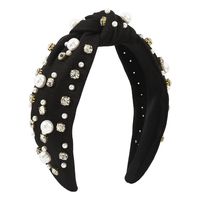 Retro Solid Color Knot Cloth Inlay Artificial Rhinestones Artificial Pearls Hair Band 1 Piece sku image 8