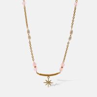 Simple Style Star Stainless Steel Gold Plated Pearl Zircon Pendant Necklace 1 Piece main image 2