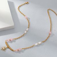Simple Style Star Stainless Steel Gold Plated Pearl Zircon Pendant Necklace 1 Piece main image 3