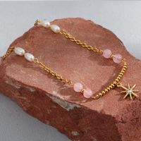 Simple Style Star Stainless Steel Gold Plated Pearl Zircon Pendant Necklace 1 Piece main image 6
