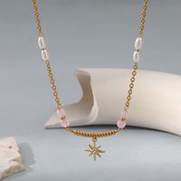 Einfacher Stil Stern Rostfreier Stahl Vergoldet Perle Zirkon Halskette Mit Anhänger 1 Stück sku image 1