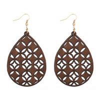 Retro Water Droplets Solid Color Wood Hollow Out Women's Drop Earrings 1 Pair sku image 7