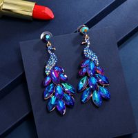 1 Pair Ethnic Style Peacock Rhinestone Metal Drop Earrings main image 4