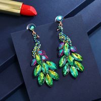 1 Pair Ethnic Style Peacock Rhinestone Metal Drop Earrings sku image 1