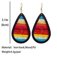 1 Pair Retro Stripe Water Droplets Horse Pu Leather Wood Iron Earrings main image 3