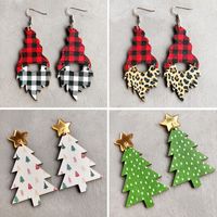 Retro Christmas Tree Plaid Leopard Wood Women's Drop Earrings 1 Pair main image 6